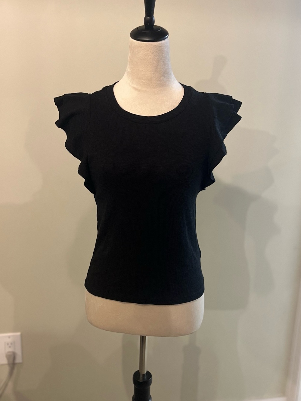 GAP Black Flutter Sleeve Short-Sleeve Rib Tee